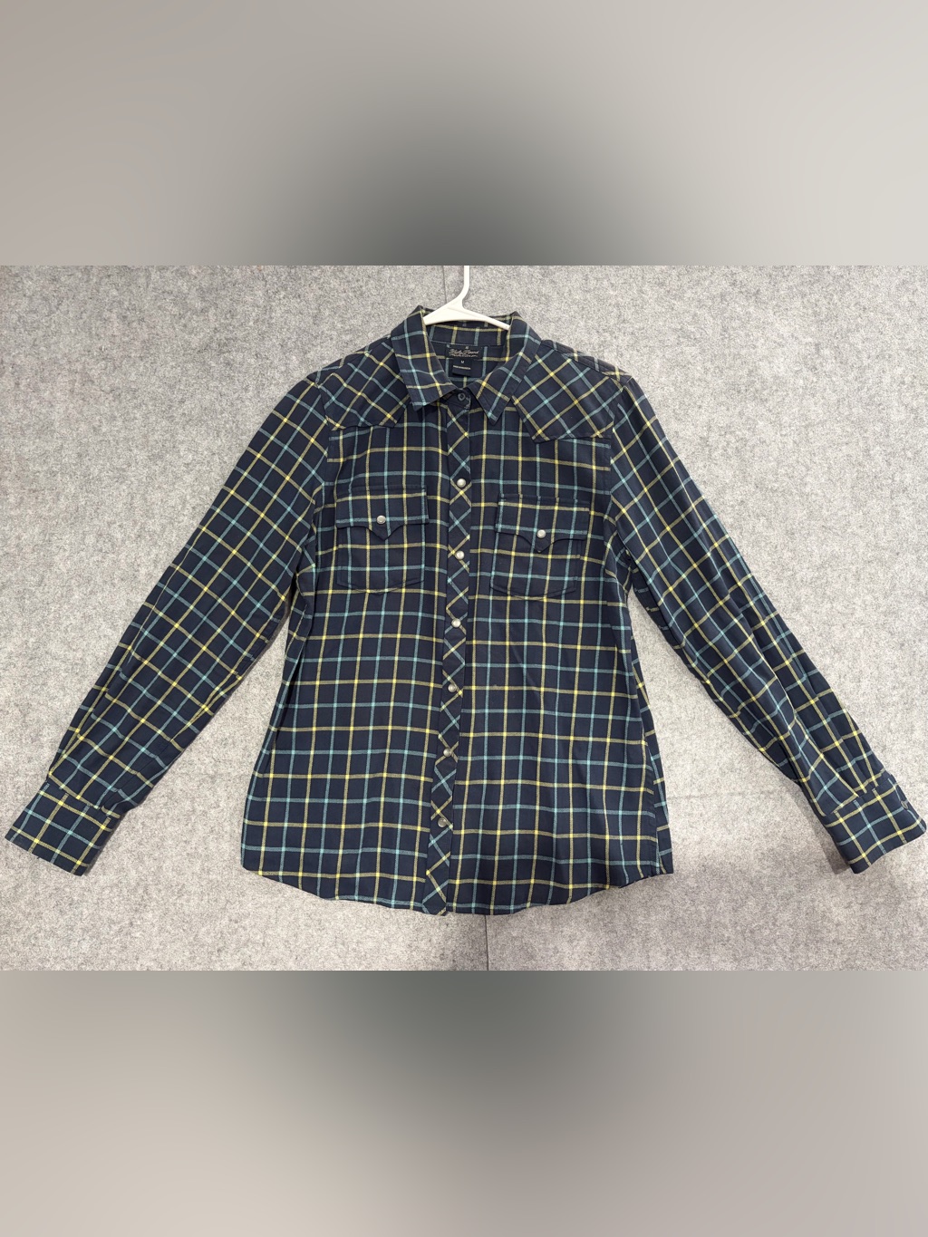 Lucky Brand Navy Plaid ButtonDown Shirt With Yellow  Teal Lines